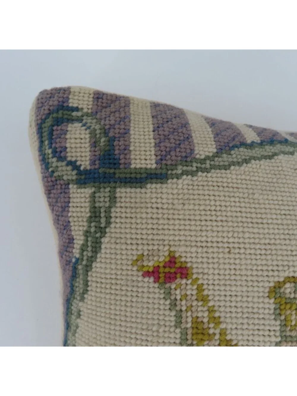 VTG Granny Teapot Teacup Saucer Needlepoint Pink Rose Flower Floral Throw Pillow